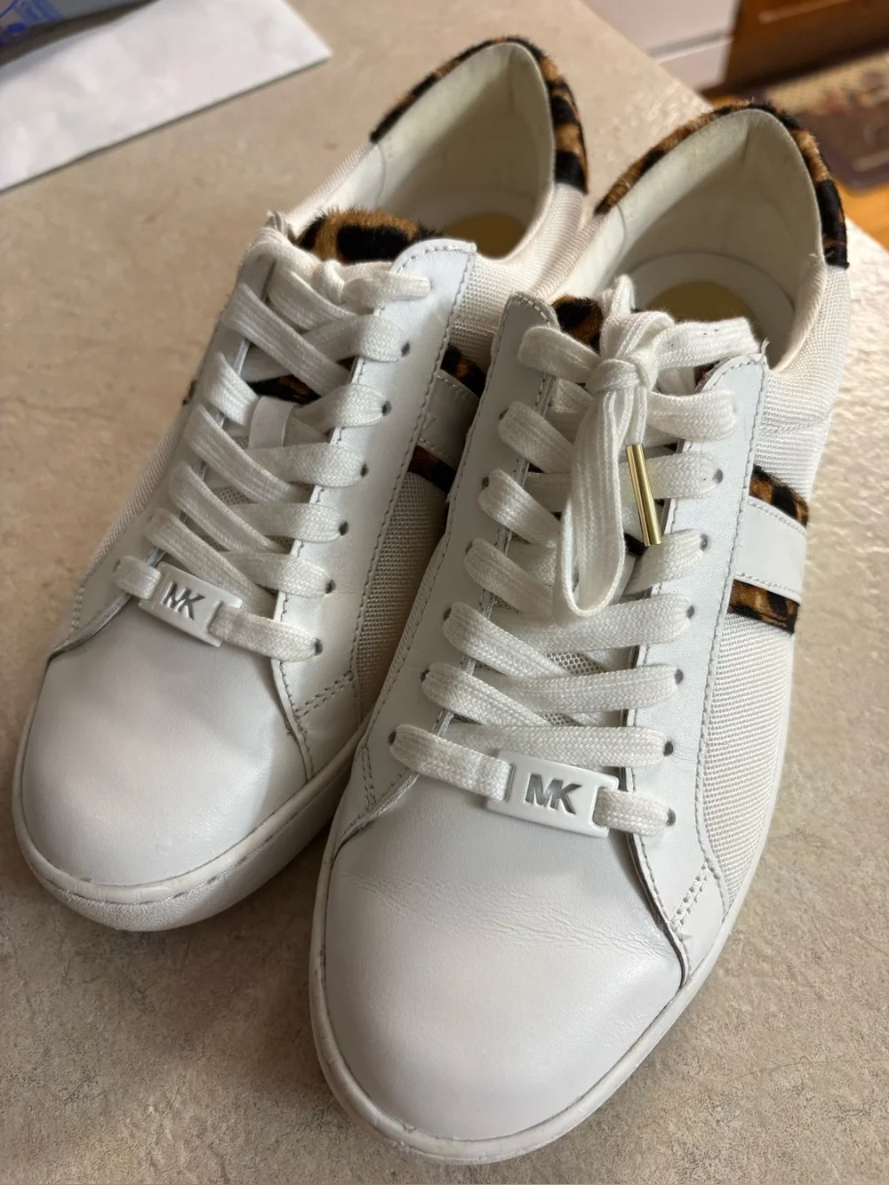 Michael Kors White Sneakers with Leopard Trim